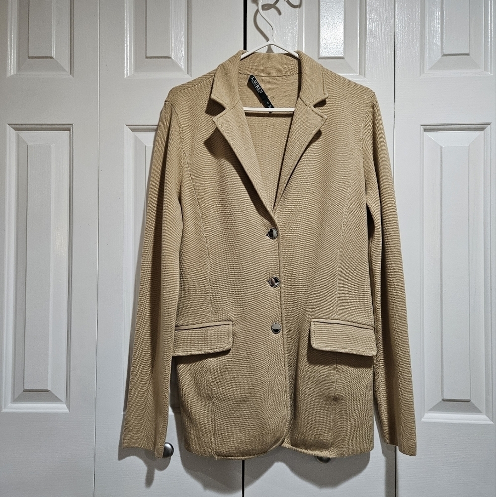Lauren Ralph Lauren Cotton-Blend Blazer Birch Tan Size Medium